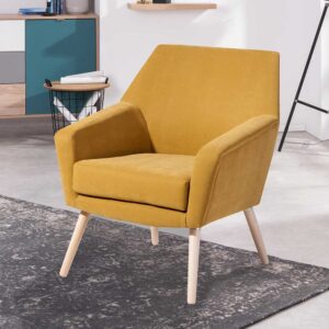 Sessel Gelb Retro mit Velours Bezug Buche Massivholz Gestell