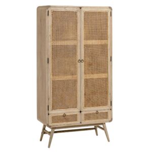 Wohnzimmer Schrank aus Massivholz und Rattan Skandi Design