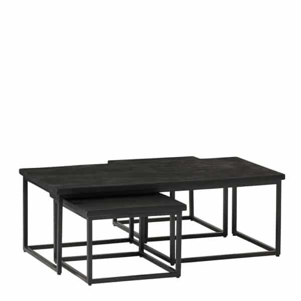 Sofa Tisch Set Industriestil in Schwarz Massivholz und Metall (dreiteilig)