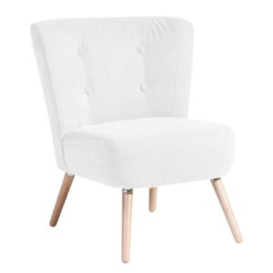 Cremefarbener Sessel im Retrostil Velours und Buche Massivholz