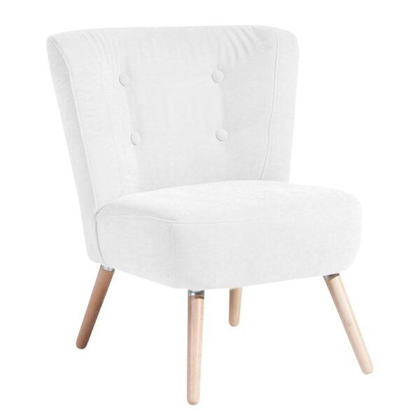 Cremefarbener Sessel im Retrostil Velours und Buche Massivholz