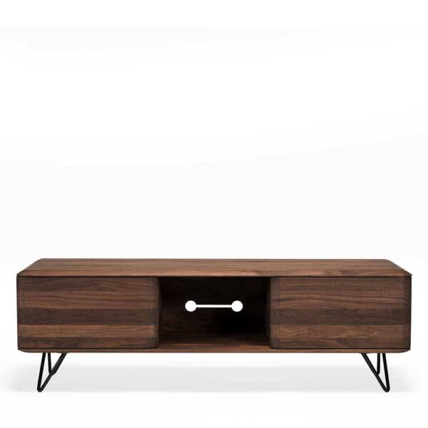 Retro Fernsehmöbel aus Nussbaum Massivholz zwei Klappen