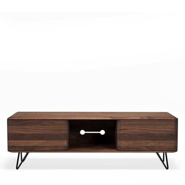 Retro TV Lowboard aus Nussbaum Massivholz Metall