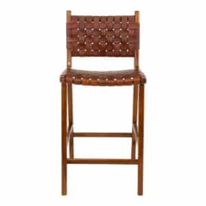 Tresen Hocker aus Teak Massivholz gedecktem Glattleder
