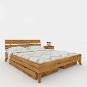 Massivholz Doppelbett aus Wildeiche geölt Schubladen