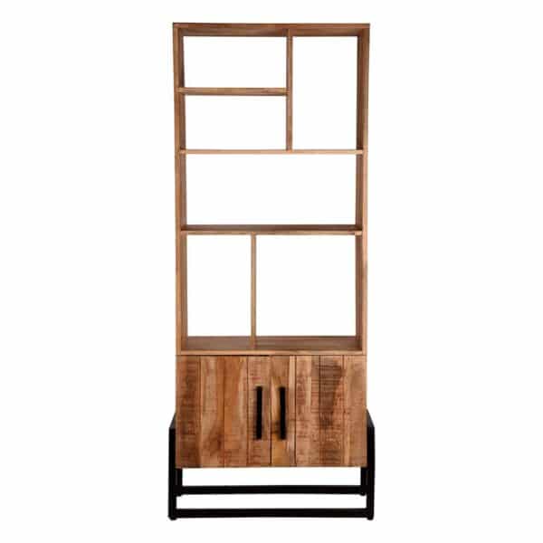 Industry Bücherregal aus Mangobaum Massivholz geölt und Metall 190 cm hoch