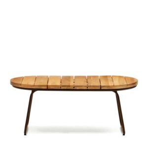Ovaler Outdoor Couchtisch aus Akazie Massivholz Bügelgestell