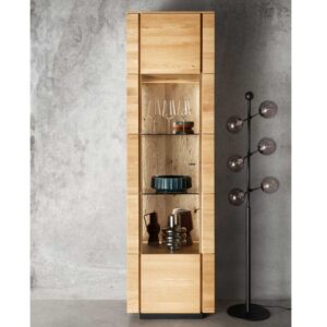 Wohnzimmer Vitrinenschrank aus Wildeiche Massivholz LED Beleuchtung