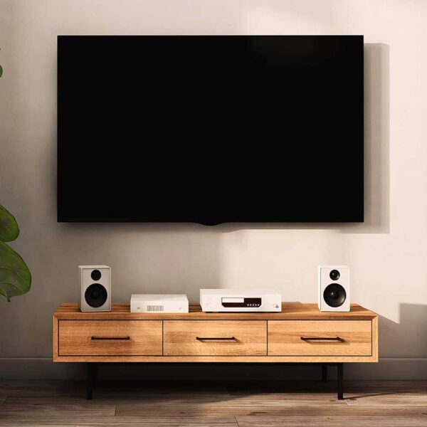 TV Sideboard Wildeiche aus Massivholz drei Soft Close Schubladen