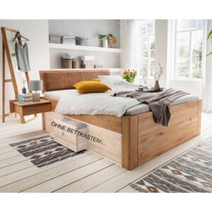 Bett mit Nachtkonsolen aus Wildeiche Massivholz modernem Design (dreiteilig)