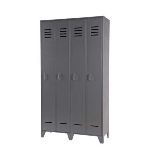 Spind Kleiderschrank in Grau Kiefer Massivholz & Holzwerkstoff
